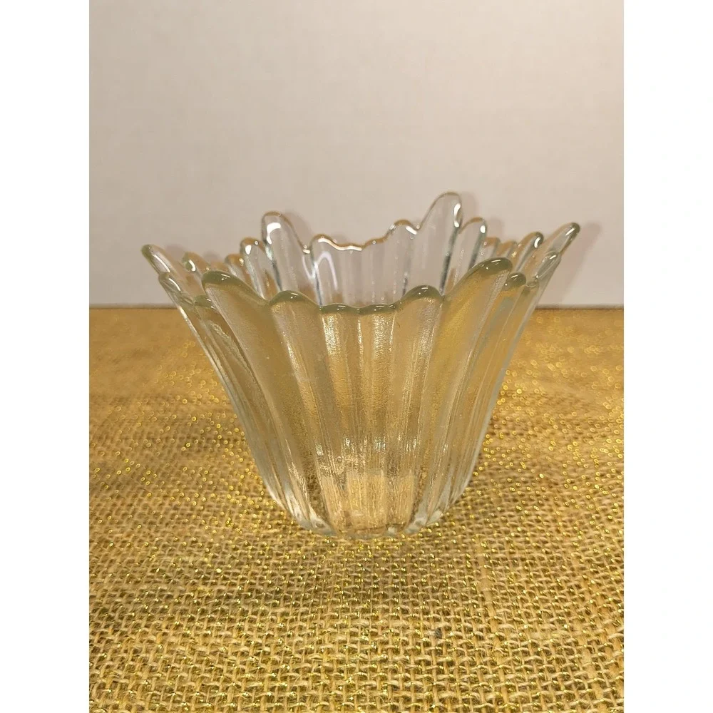 Vintage Glass Tulip Candy Bowl Set Ice Cream Dish Candle Holder Ribbed‎ Wavy Rim